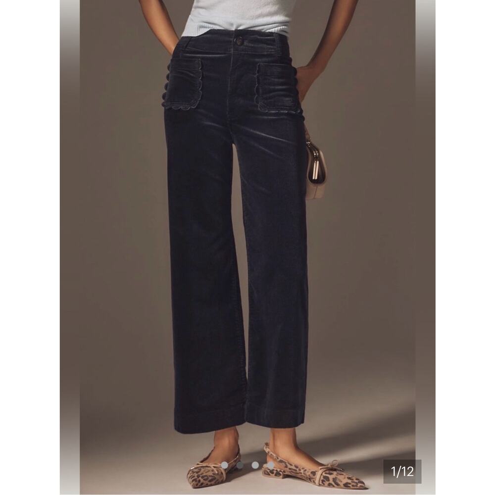 Anthropologie Maeve the Colette scallop pocket corduroy crop wide-leg pants